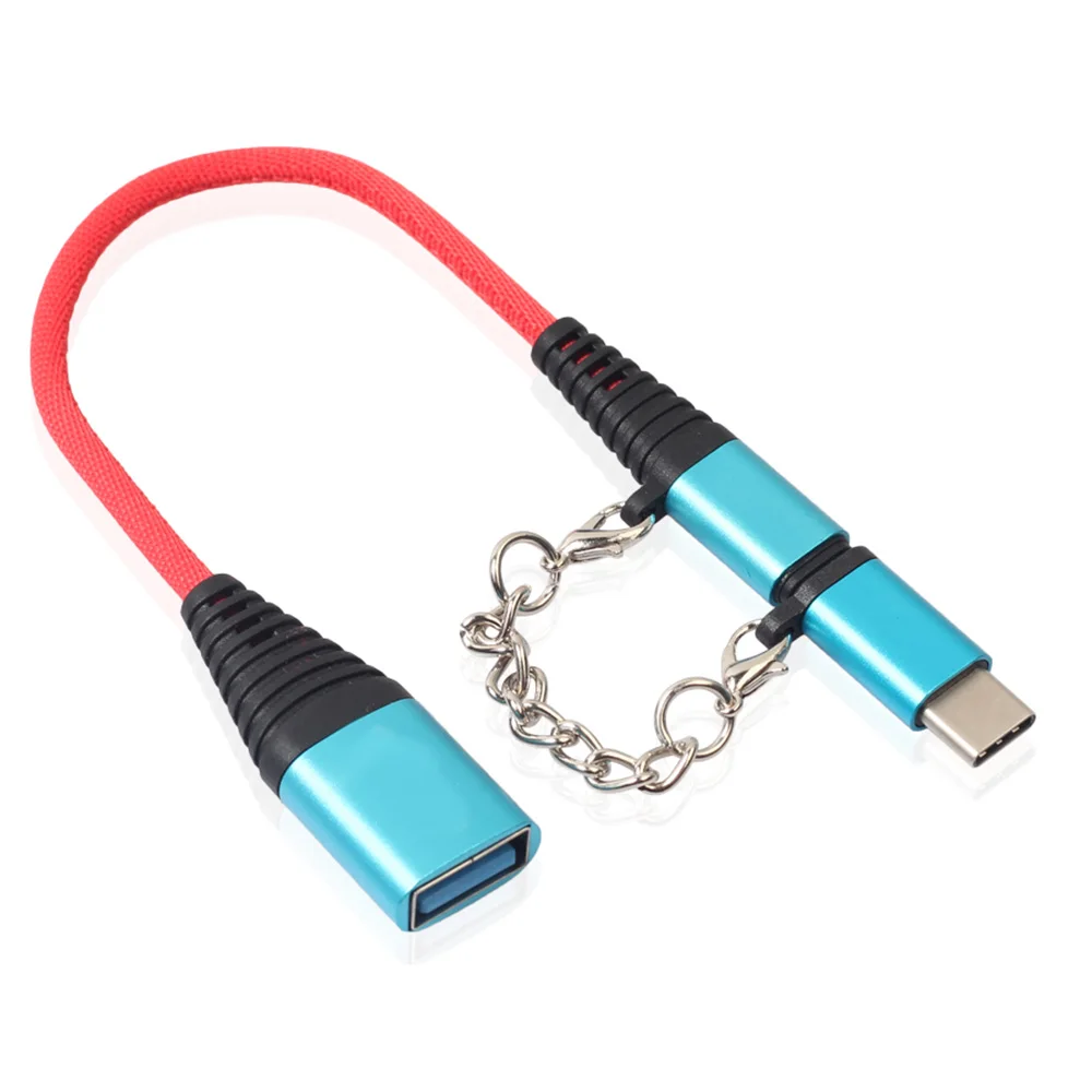FONKEN 2в1 OTG USB кабель адаптер Micro usb type C к USB конвертер мини короткий Microusb кабель USB C зарядный кабель - Цвет: Синий