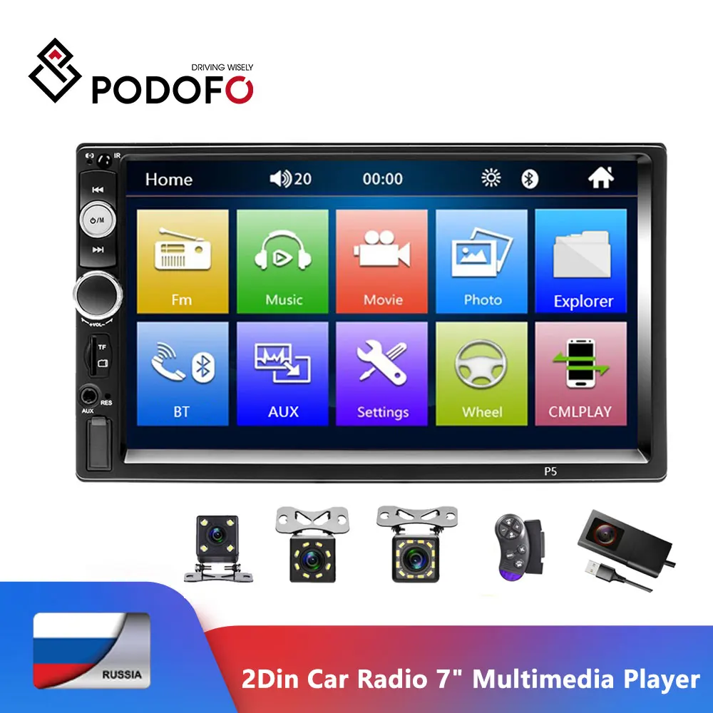 Podofo 2Din Автомагнитола " мультимедийный плеер сенсорный экран Авто аудио стерео MP5 Авторадио Зеркало Ссылка DVR BT/USB/TF/FM камера