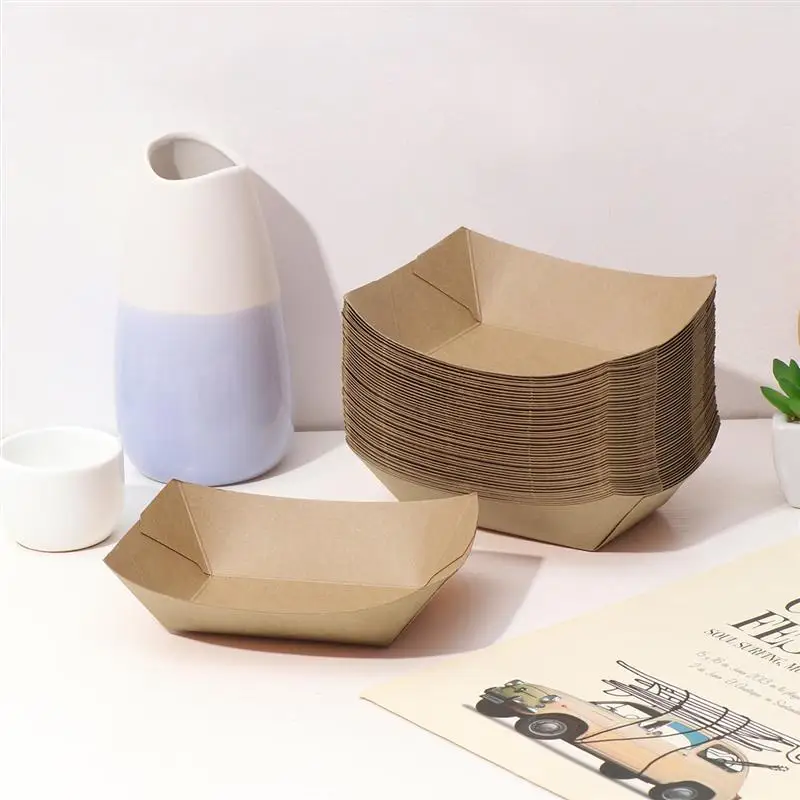 

50pcs Ship Shape Take Out Containers Easy Fold Box Kraft Paper Box Lunch Salad Carton for Party