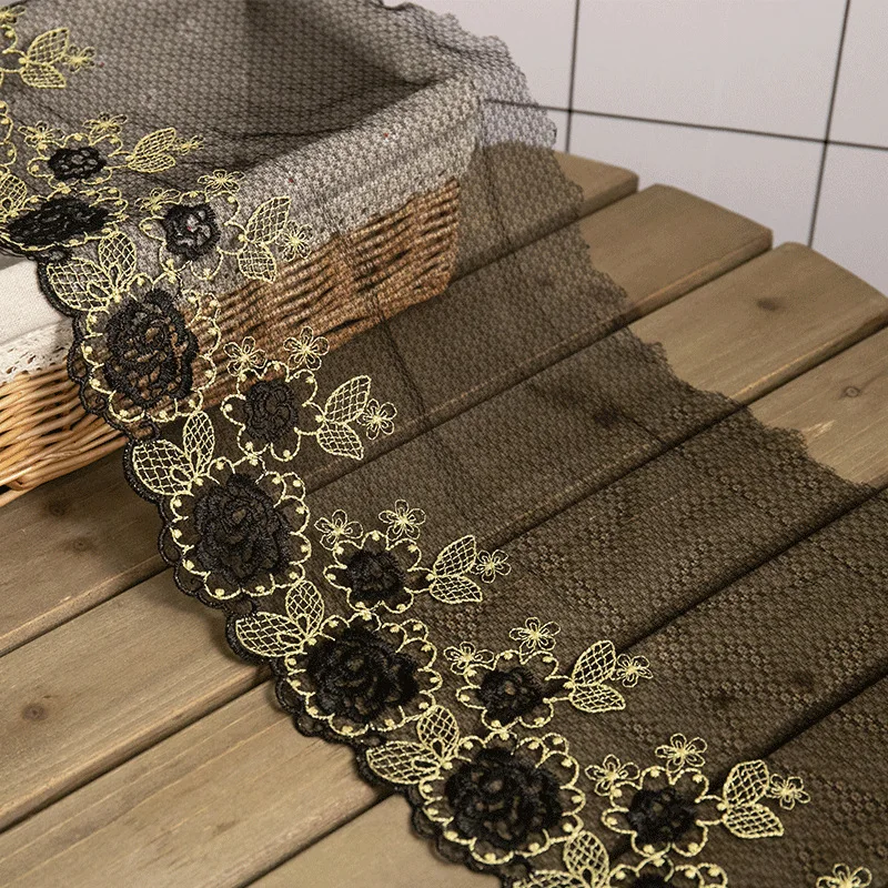 Pastoral Style Gold Thread Embroidery Black Lace Fabric DIY Dress Cheongsam Skirt Character Pajamas Underwear Sewing Decoration lace fabric lace sewing accessories lace sewing supplies lace accessories lace decoration clothing craft accessories
