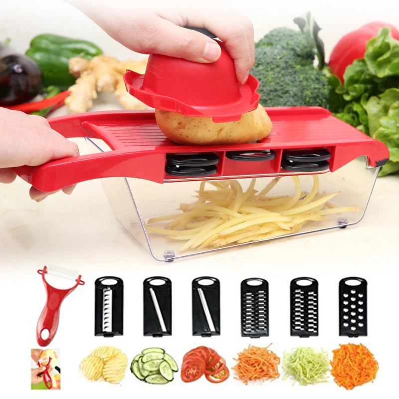 

Multifunctional Potato Cheese Slicer Vegetable Fruit Cutter Kitchen Magic Tool with 6 Interchangeable Blades Kitchen Accessories