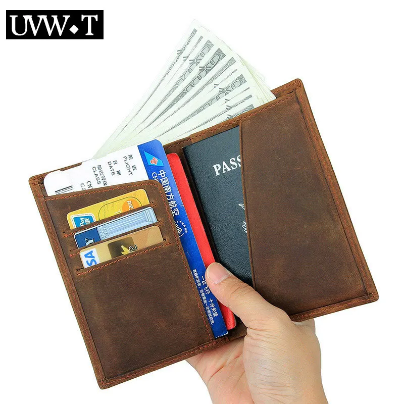 

Genuine Cow Leather Men Passport Cover Vintage Bussiness Document Coin Purse ID Bank Pass Card Holder Travel Purse Wallet