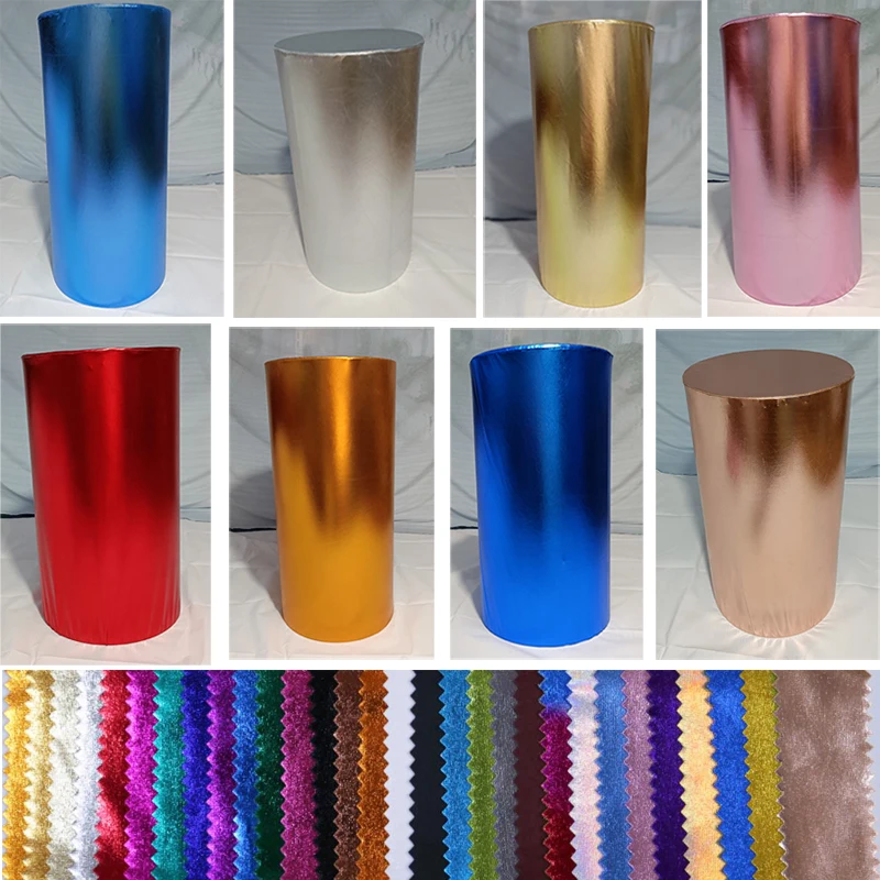 Gold and Silver Pink Red BLue Shiny Metallic Fabric Stretch Cloth Elastic Pedestal Cylinder Table Covers Party Decoration