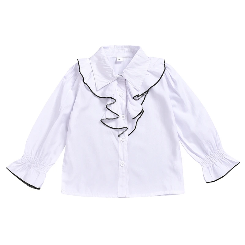 Одежда для малышей; модные хлопковые белые рубашки для девочек с длинными рукавами и квадратным воротником - Цвет: Белый