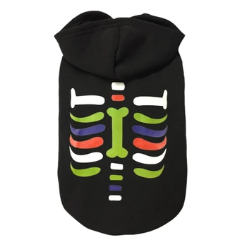 

2020 Pet Bone Hooded 2 Legged Thickening Warm Jacket Halloween Style Black Coat For Dogs Cats