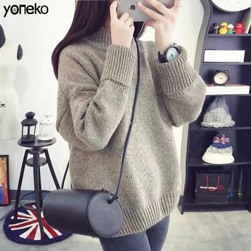 

Yoneko Turtleneck Winter Spring Pullovers Causal Lady Knitted Sweaters Long Sleeve Warm Thick Solid Color Office Female Outware