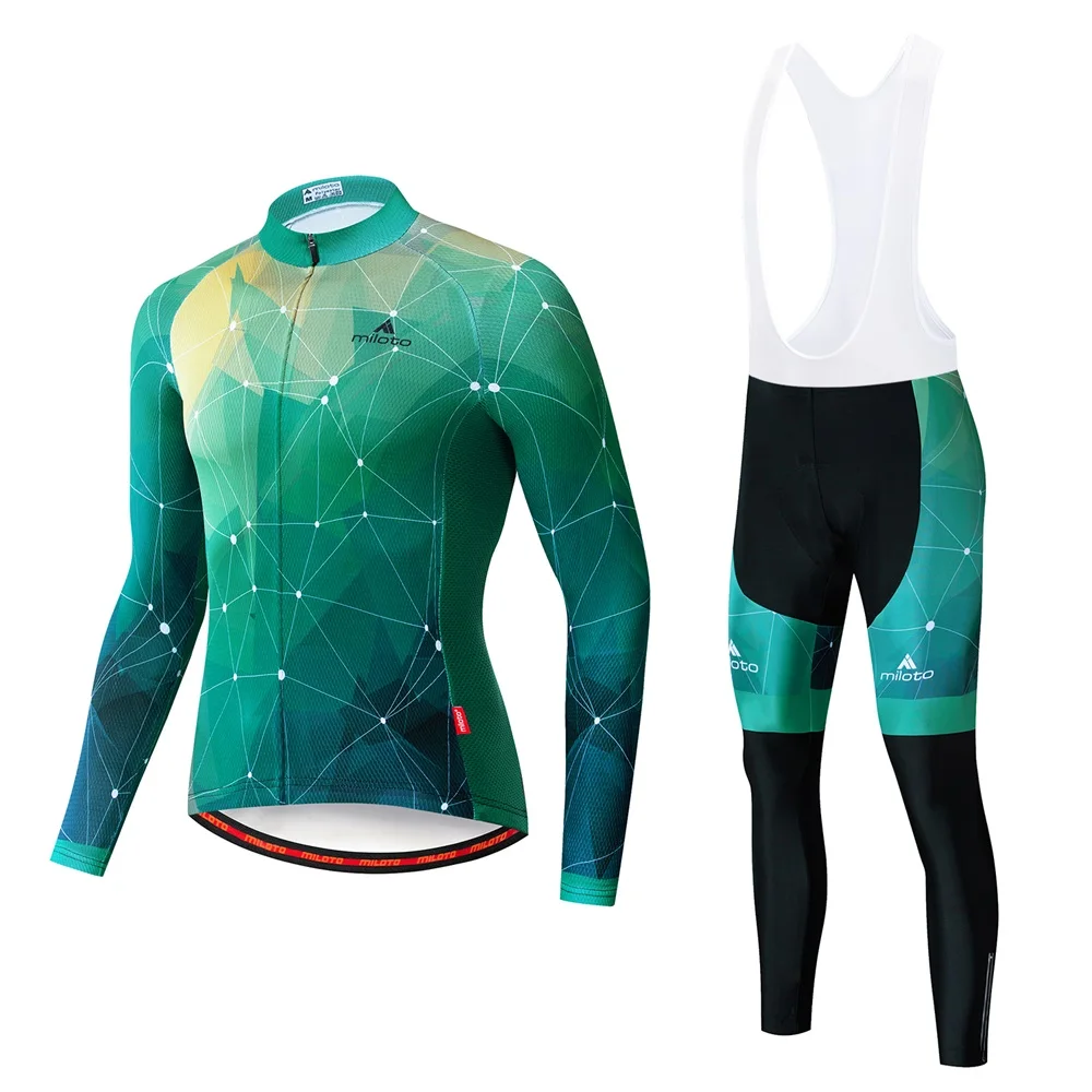 MILOTO, комплект из Джерси с длинным рукавом для велоспорта, дышащая одежда для горного велосипеда, Мужская одежда для гонок, одежда для велоспорта, Ropa Maillot Ciclismo - Цвет: 01  Bib Long Set