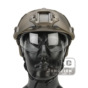 

Emerson Tactical Fast Bump PJ Helmet Combat Lightweight Modular OPSAirsoft Helmet w/ Flip Down Visor + NVG Shroud + Side Rail