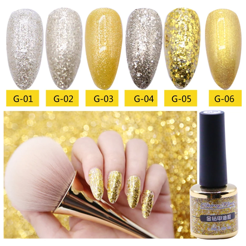 

CHUNSHU 6Colors UV/LED Gel Nail Polish Semi-permanent Long Lasting Nail Art Gel Lacquer For Nail Manicure 7.3ml Gold Diamond DIY