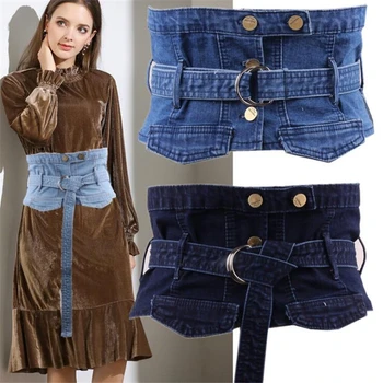 

2020 European and American Abdomen Waist Belt for Women Vintage Ladies Denim Decorative Girdle Personality Fashion Belts