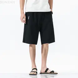 2019 летние мужские свободные льняные шорты в китайском стиле мужские бермуды повседневные пляжные шорты в японском стиле Harajuku мужские