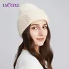 ENJOYFUR Women Winter Knitted Hats Natural Angola Wool Cuffed Dome Cap For Female Fashion Stretch Casual Brand Beanies Gorro 3