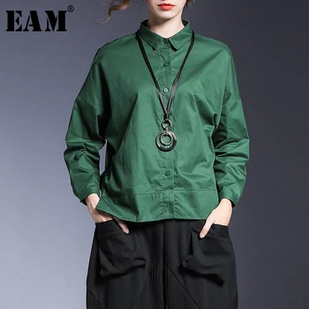 

[EAM] Women Back Long Causal Blouse New Lapel Long Sleeve Loose Fit Shirt Fashion Tide All-match Spring Autumn 2020 1A035