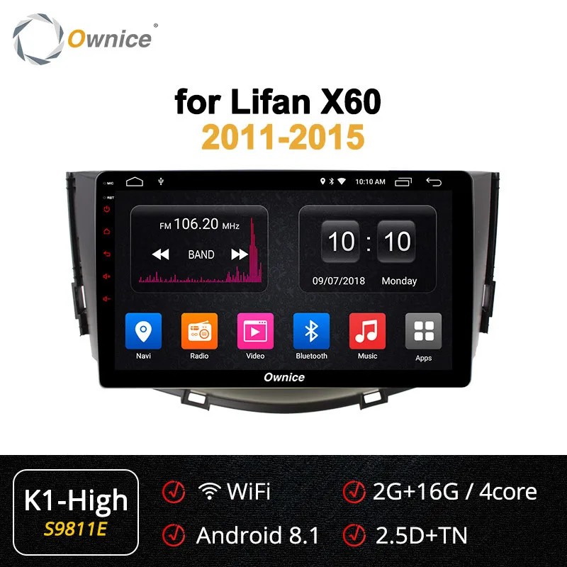 Ownice K1 K2 K3 Octa 8 Core Android 9,0 2G+ 32GB Автомобильный DVD плеер gps навигация 2011 2012 2013 Lifan X60 DAB+ 4G LTE - Цвет: S9811 K1-High