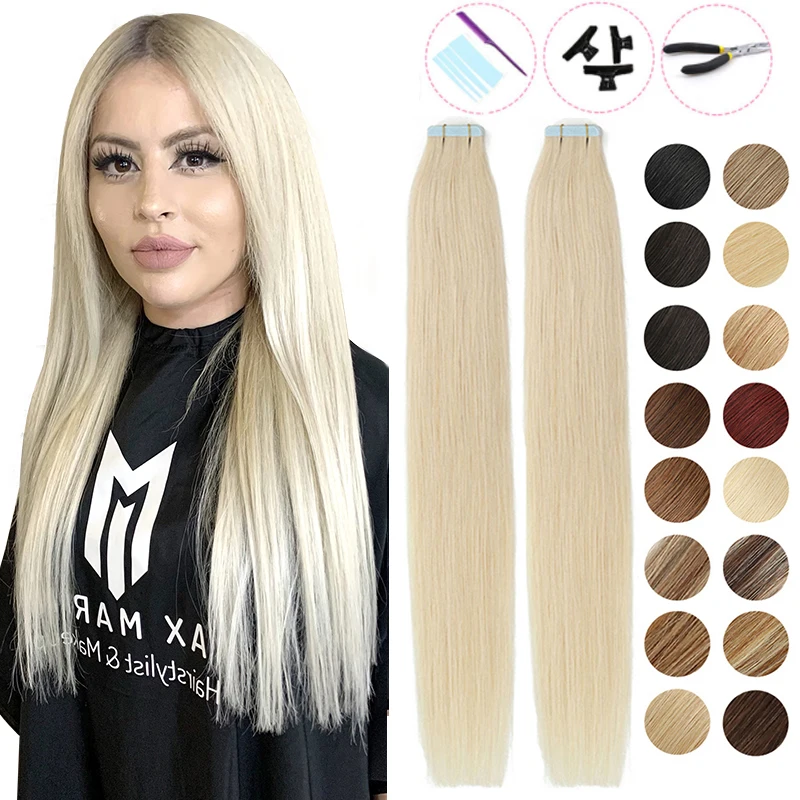 MRS HAIR Tape Hair Extensions 40Pcs With DIY Tools NonRemy Hair Extensions Human Hair Tape Adhesive Extension Blonde Brown 12-24