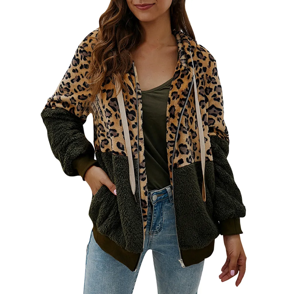 

SAGACE Women Leopard Print Patchwork Fleece full Cardigan Zipper Keep Warm Coat Korean Style Jacket women High Street August 26