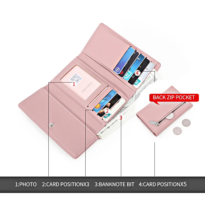 Trifold кошелек женский с держателем для карт на молнии Poucht женский кошелек кошельки женские кошельки Короткие Carteira дизайн