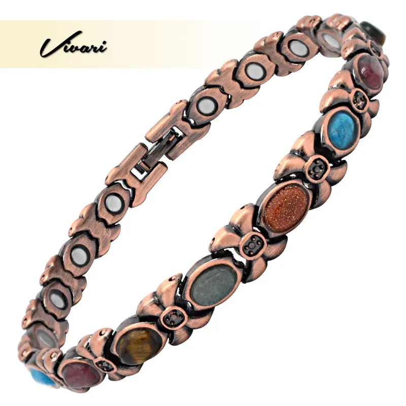 Vivari, Женский магнитный браслет, красочные полукамни, медное покрытие, Женские Ювелирные изделия, боли, рельефный браслет, браслет