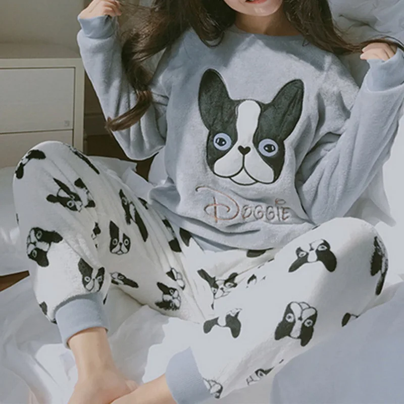 

WNEYUJH Winter Women's Pajamas Pajama Set Home Wear Long Sleeve Cartoon Pijama Set Sleepwear Women Pyjamas Thick warm Nightwear