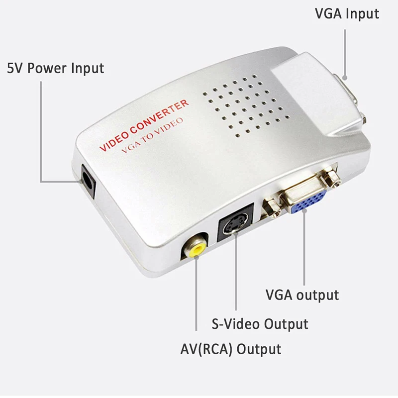 PC Converter Box VGA to TV AV RCA Signal Adapter Converter Video Switch Box Composite Supports NTSC PAL for Computer