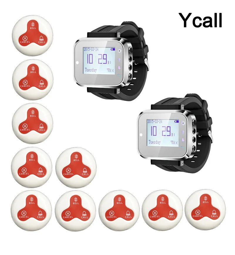 Ycall ресторан пейджер Беспроводная система вызова часы для официантов кнопка вызова услуги зуммер ресторанное оборудование - Цвет: 2 Watch 10 Buttons