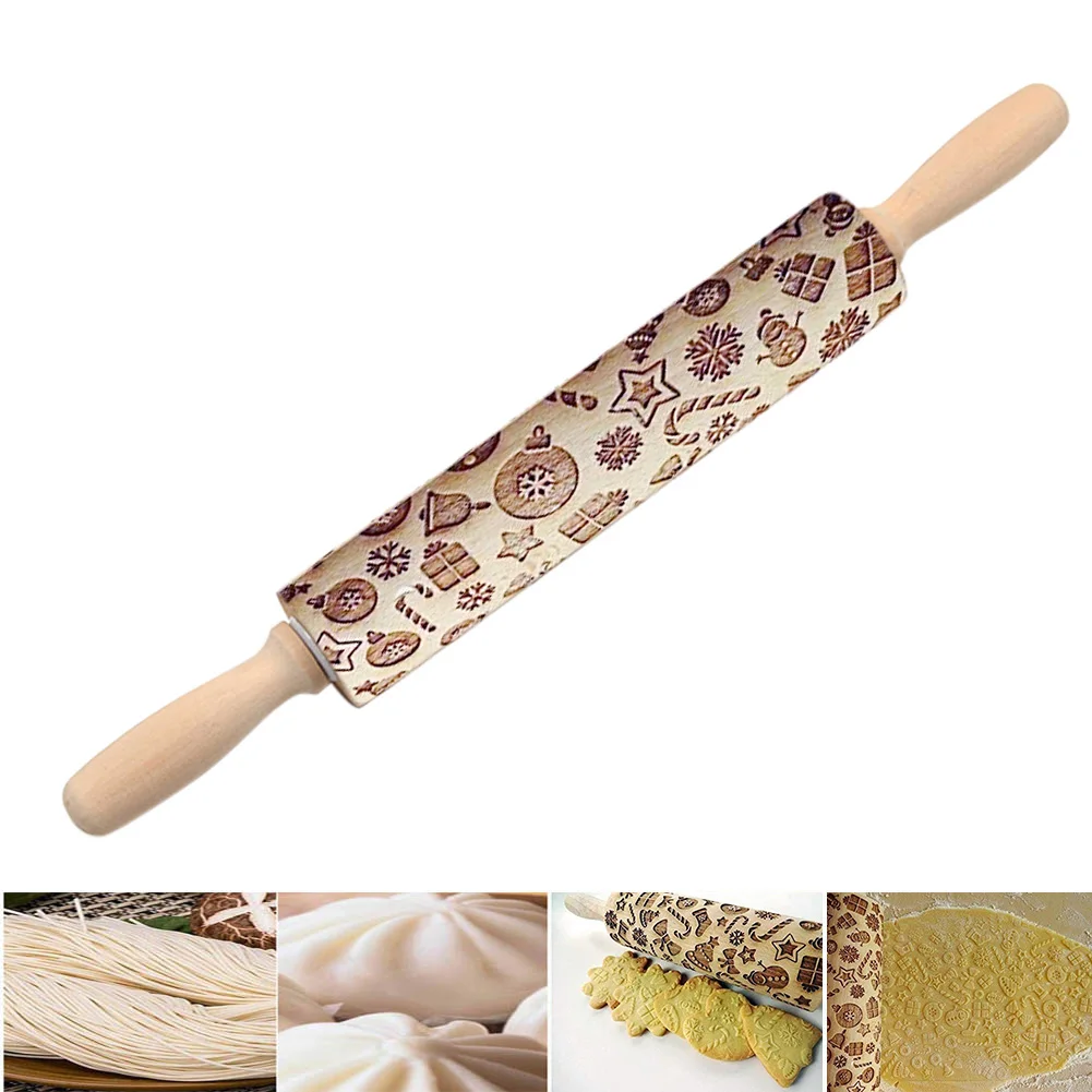 

Newly Gift Pattern Embossing Rolling Pin For DIY Kitchen Gingerbread Cookies Christmas Sugar Dough Embossed Rolling Pin