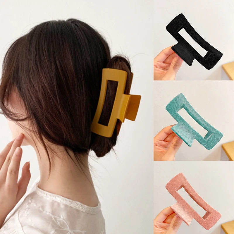 Acrylic Velvet Big Hair Claw Clips For Women Korean Fashion Hairpins Solid Color Square