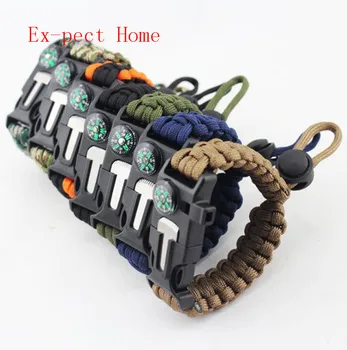 

Wholesale 500pcs/lot outdoor survival compass paracord Whistle Gear Buckle Camping rescue rope escape Bracel