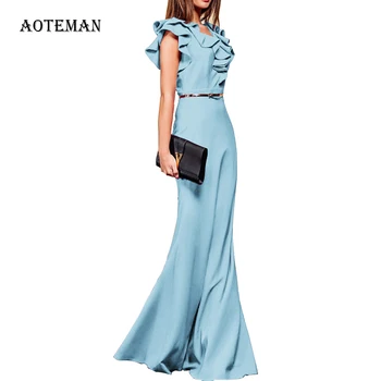 

Summer Dress Women 2020 Sexy Elegant Solid Bodycon Ruffles Evening Party Dress Female Vintage Luxury V Neck Slim Long Dresses