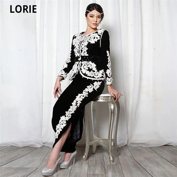 

LORIE Karakou Algerians Evening Dresses Balck Elegant White Lace Velvet Dubai Prom Party Gowns Long Sleeve Custom Made 2020