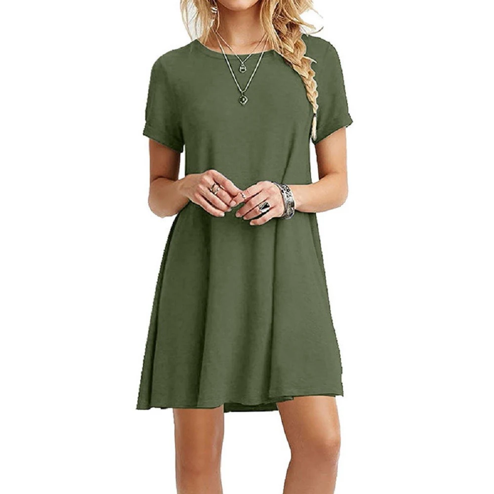 party dresses Casual Boho Beach Dresses  Womens O-Neck Party Summer Dress Short Sleeve Loose Mini Dress summer dresses