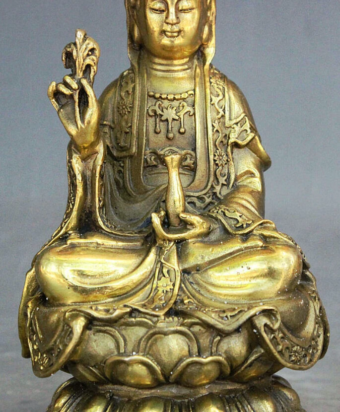 524+++ китайский буддийский латунный стул Kwan-yin Guanyin Boddhisattva богиня держать вазу статуя