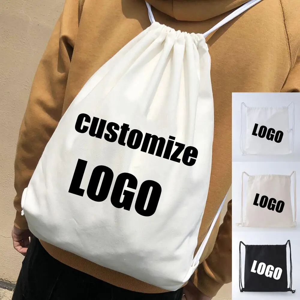 Custom Pattern Logo Drawstring Bag Travel Backpack Student Storage Canvas School Small OEM New | Дом и сад