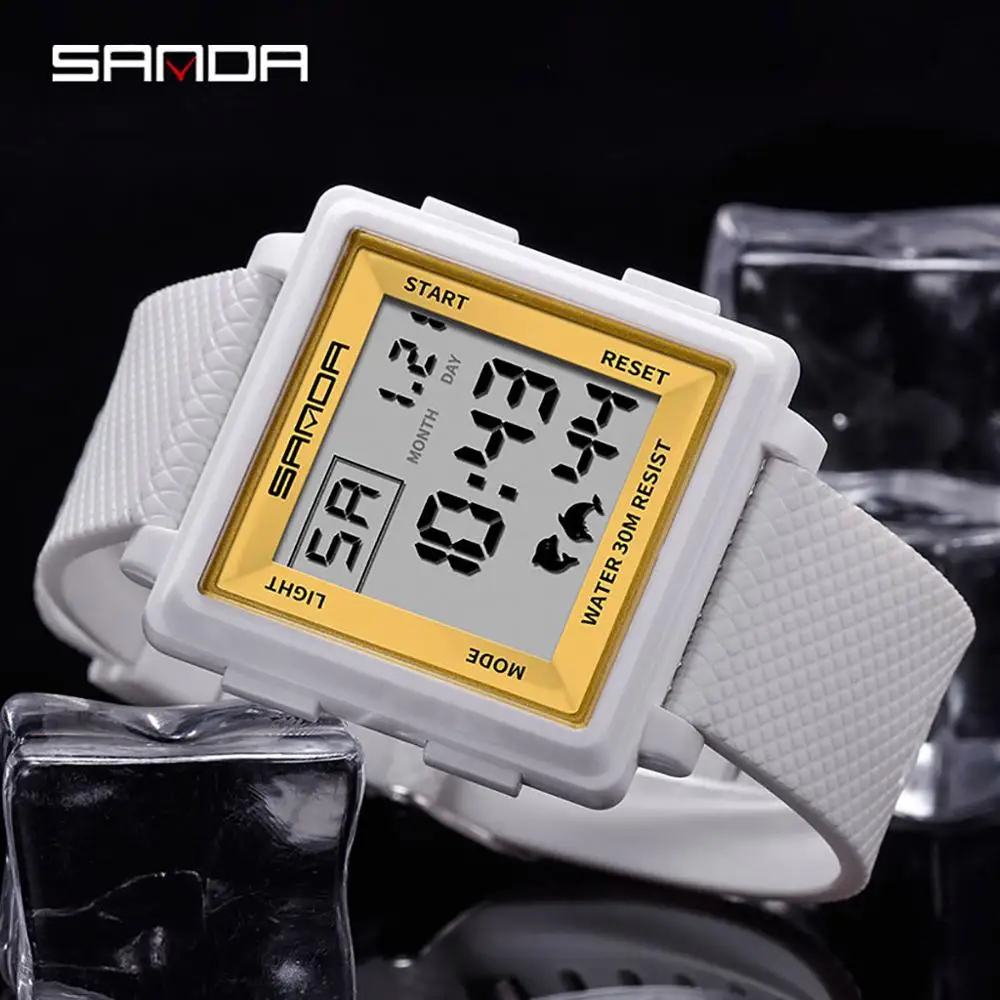 

2020 Fashion Sanda Top Brand Classic Atmosphere Led Square Dial Belt Couple Electronic Watch