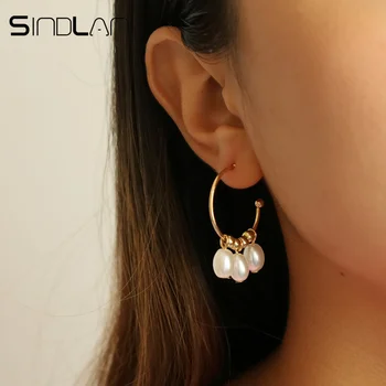 

Sindlan Gold Open Ear Circle Small Round Pearl Earrings Girls Women Korean Fashion Asymmetric Earrings Irregular Ear Jewelry