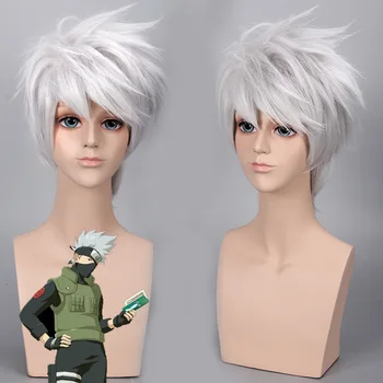

New Arrival Anime NARUTO Kakashi Wig Headwear Silver White Hokage Cosplay Synthetic Hair Halloween Party Wigs D25370AD