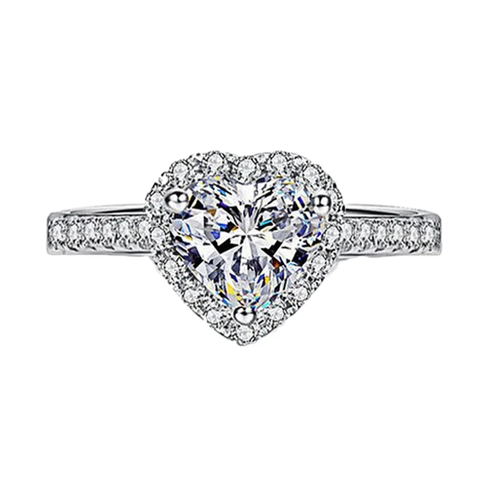 Fashion Jewelry Ring Heart Shape CZ Crystal Wedding Rings For Women Romantic Gift