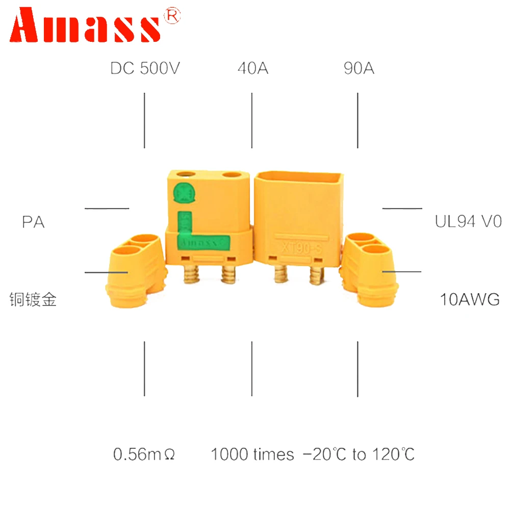 5 пара/лот Amass XT90S XT90 S штепсельный разъем мужской/женский анти Spark для Lipo Батарея