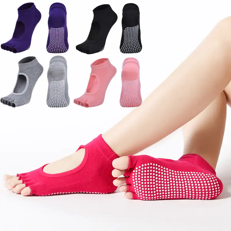 女性コーマ綿ハーフ5本指通気性滑り止め背中靴下バレエダンススリッパシリコーンスポーツソックス Yoga Socks Aliexpress