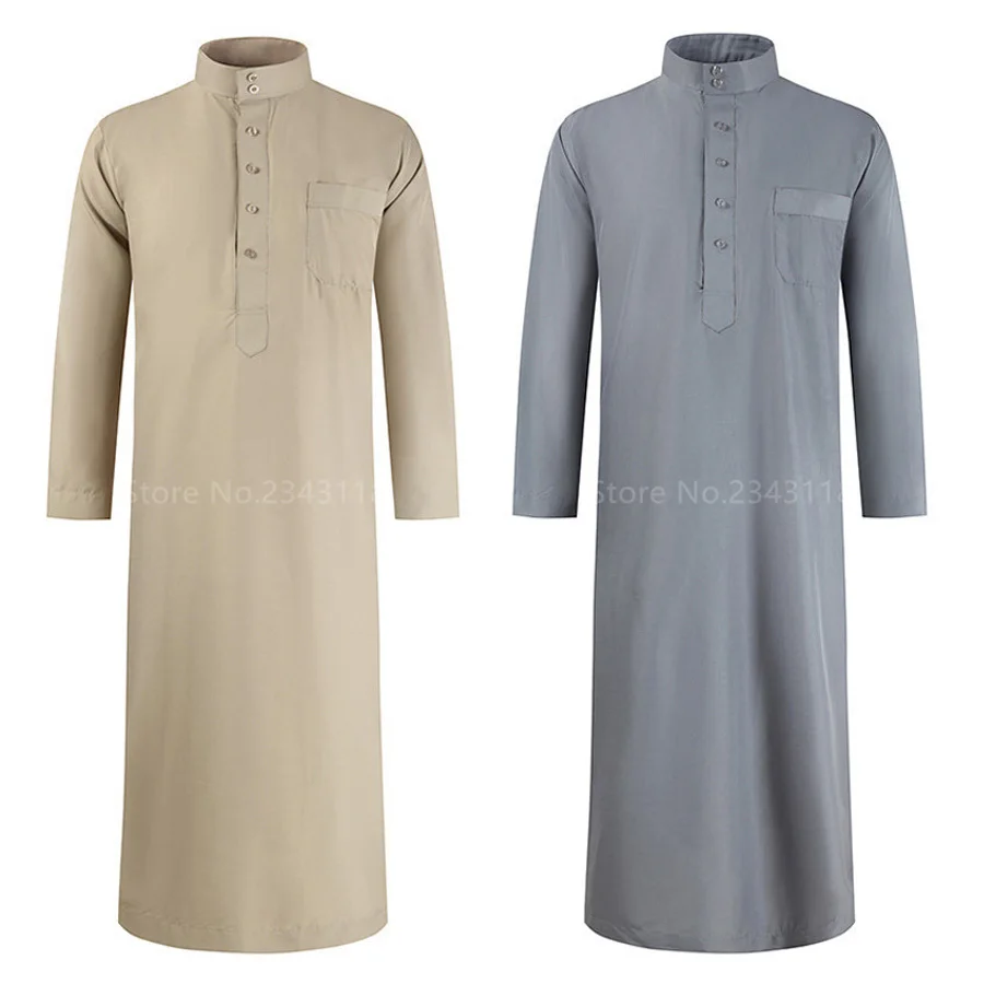 Middle East Muslim Fashion Jubba Thobe Abaya for Men Solid Pakistan