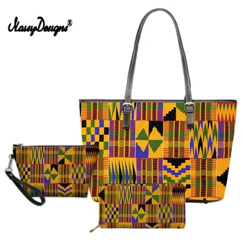 

Ladies African Traditional Art Print 3 pcs/set Women Handbags&Wallet Luxury Top-Handle Bags Females Leather Shoulder Tote Bag