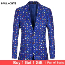 PAULKONTE 2019 Floral Blazer Mens Slim Fit Mens Printed Blazer Vintage Luxury Brand design Suits Blazers Casual Suit Jacket Men