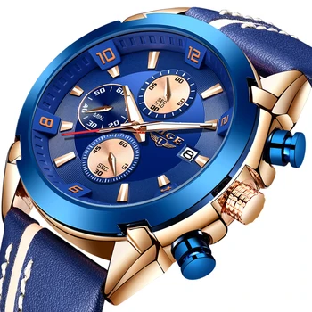 

LIGE Mens Casual Sport Quartz Watch Mens Watches Top Brand Luxury Chronograph Watch Men Automatic Date Leather Military clock