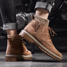 Прямая поставка; Новая осенне-зимняя обувь в английском стиле; мужские теплые зимние ботинки с высоким берцем; мужские зимние ботинки на толстой нескользящей подошве