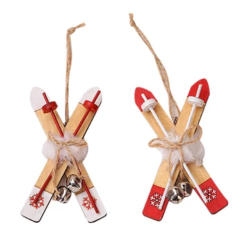

2Pcs/Set Snowflake Pattern Wooden Sleds Christmas Xmas Tree Hanging Pendant Christmas Decoration