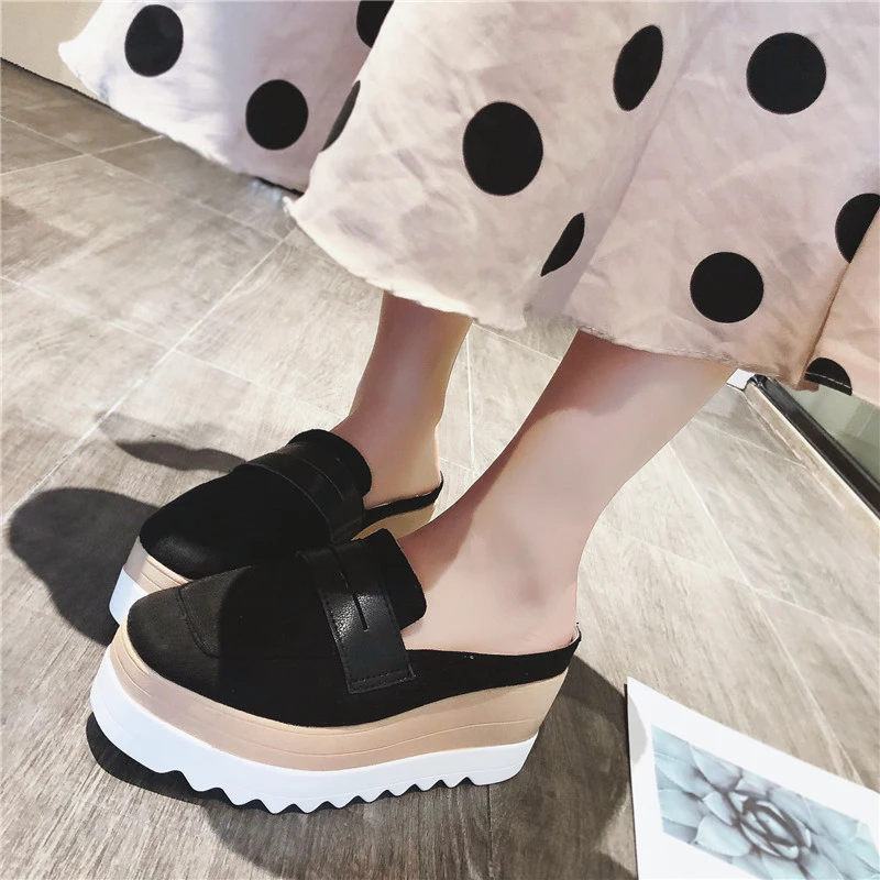 

Slippers Platform Loafers Shoes Women Heeled Mules Cover Toe Luxury Slides On A Wedge Soft Designer Heels High Wedges