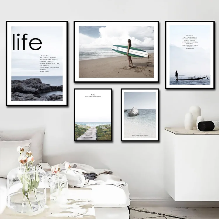 

Northern European-Style Modern Scenery Style Seaside Inspiration English Decorative Painting Bedroom Living Room Sofa Wall Schoo