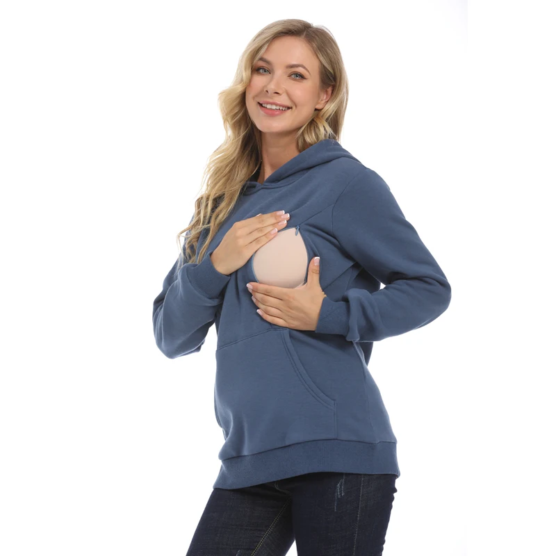 New Winter Maternity Hoodie Breastfeeding Clothes Warm Fleece Pregnant Sweater Zipper Feeding Opening Big Size S TO XXXL 4