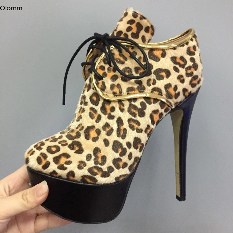 

Olomm 2020 Women Platform Pumps Sexy Stiletto High Heels Pumps Round Toe Gorgeous Leopard Party Shoes Women Plus US Size 5-15