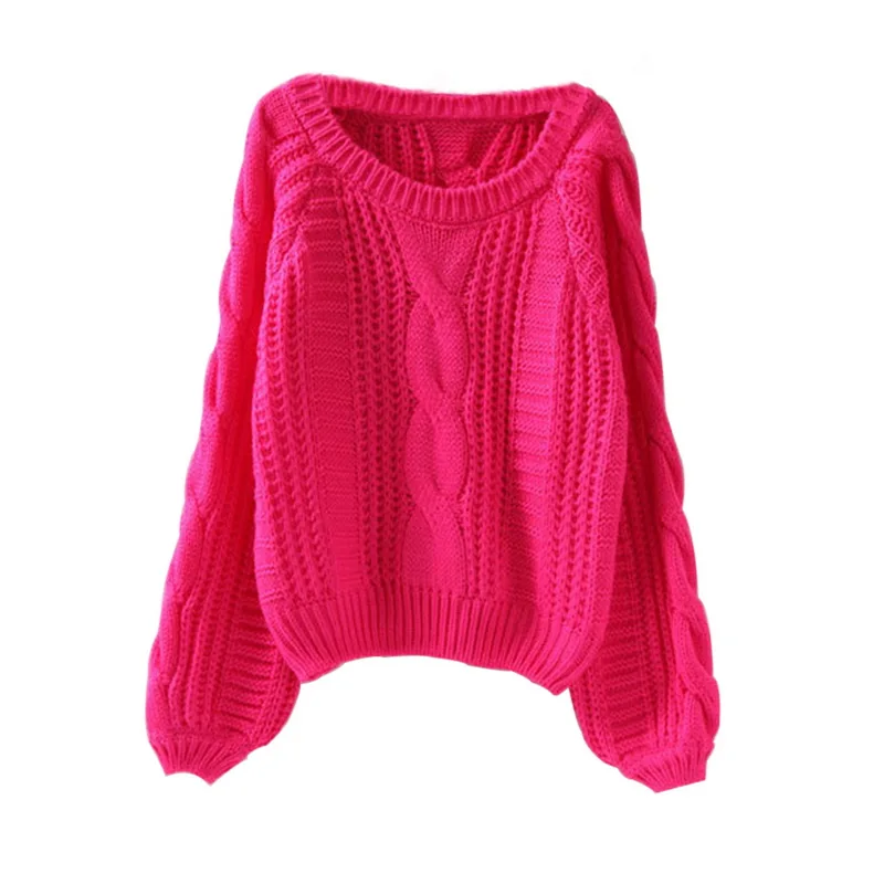 Женский свитер с круглым вырезом,, желтый свитер, женский свитер, джемпер карамельного цвета, Harajuku, шикарный короткий свитер для девушек - Цвет: rose red